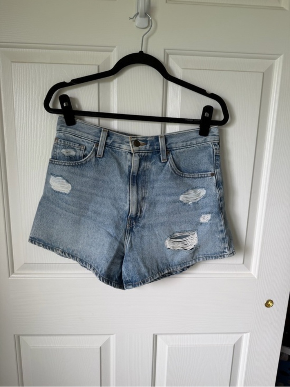 Levi's Light Blue Distressed High-Rise Denim Shorts